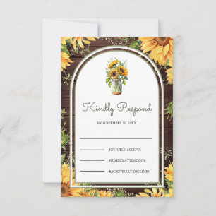 Wood Sunflowers Mason Jar Arch Wedding RSVP Card