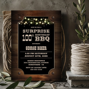 Wood Surprise 100th Birthday BBQ Invitation