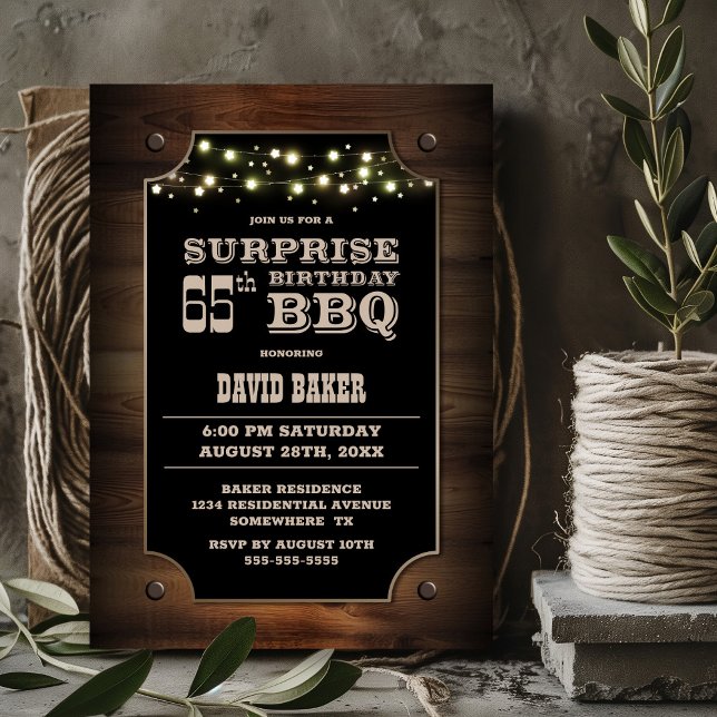 Wood Surprise 65th Birthday BBQ Invitation (Creator Uploaded)
