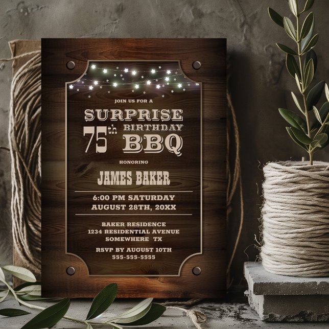 Wood Surprise 75th Birthday BBQ Invitation (Creator Uploaded)