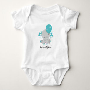 Wood & Teal Elephant Gender Neutral Baby Monogram Bodysuit