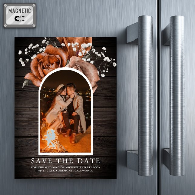 Wood Terracotta Wedding Photo Save the Date Magnetic Invitation (Creator Uploaded)
