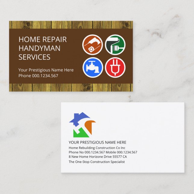 Wood Texture Handyman Tools Business Card (Front/Back)