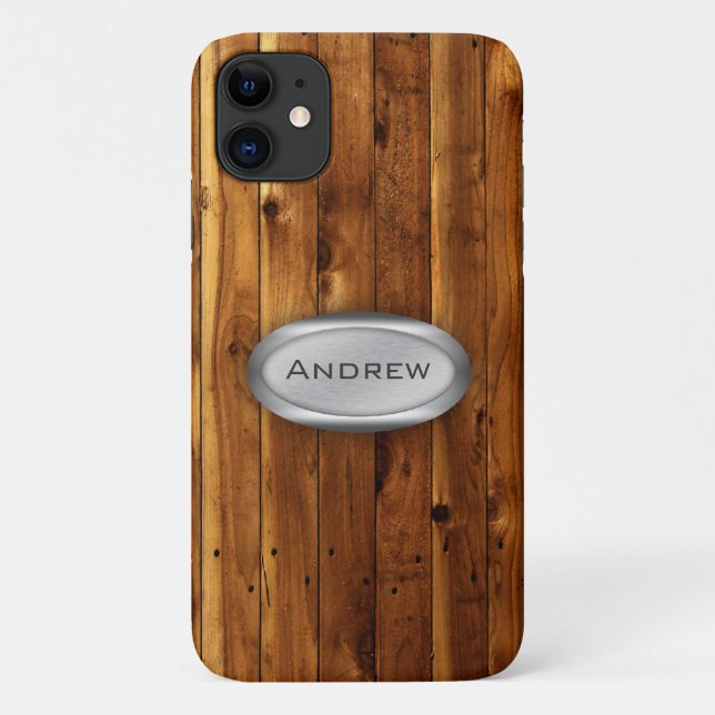 Wood Texture Pattern Metallic Nameplate Case-Mate iPhone Case (Back)