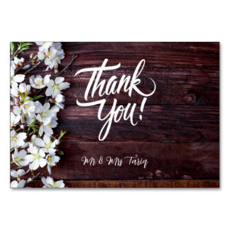 Wood Texture White Floral Wedding Thank You Cards