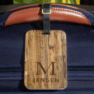 Wood Textured Modern Monogram Personalised Name Luggage Tag