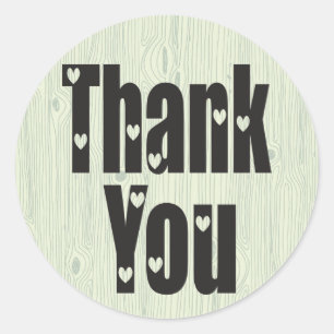 Wood Thank You Mint Green And Black Hearts Classic Round Sticker
