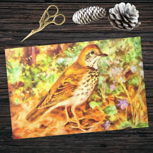 Wood Thrush Vintage Bird with Wildflowers  Tissue Paper