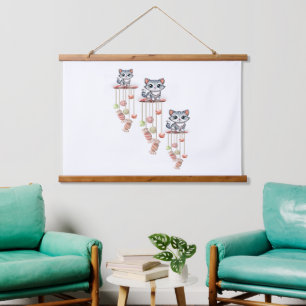 Wood Topped Wall Tapestry Cat Kitten