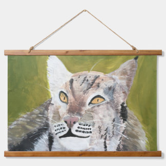 Wood Topped Wall Tapestry of a lynx cat