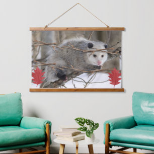 Wood Topped Wall Tapestry Opossum Nature