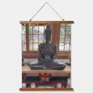 Wood Topped Wall Thanka "Buddy The Buddha"  Hanging Tapestry