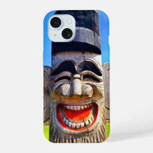 Wood totem laughing face teeth photo bold funny iPhone 15 case