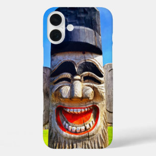Wood totem laughing face teeth photo funny bold iPhone 16 plus case