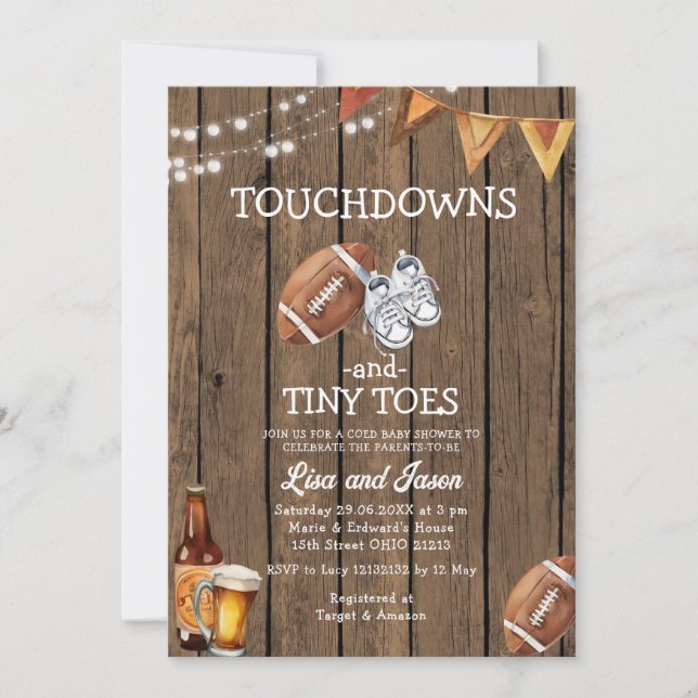 Wood Touchdown Tiny Toes Football Baby Shower  Invitation (Front)