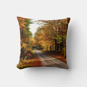 Wood trail with fall foliage cushion
