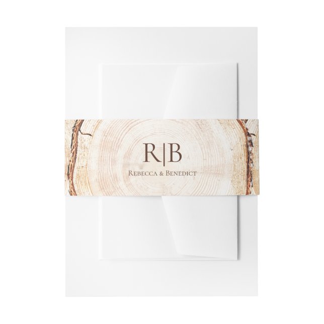 Wood Tree Bark background Wedding Monogram Custom Invitation Belly Band (Front Example)