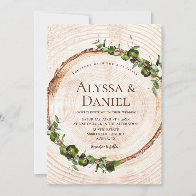 Wood Tree Bark Green leaves Botanical Wedding Invitation (Front)