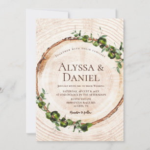 Wood Tree Bark Green leaves Botanical Wedding Invitation