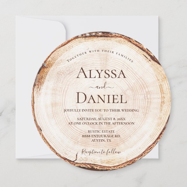 Wood Tree Bark Rustic Wedding Elegant Typography Invitation (Front)