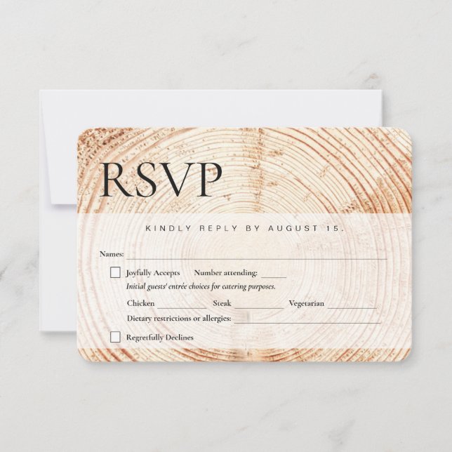 Wood tree bark Rustic Wedding meal choices RSVP Card (Front)