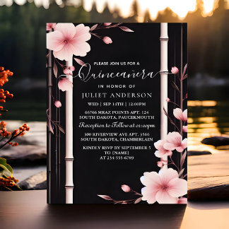 Wood Tree Pink Girly Cherry Blossom Quinceanera Invitation