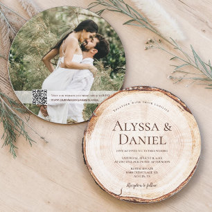 Wood Tree With Photo RSVP Unique Rustic Wedding Invitation