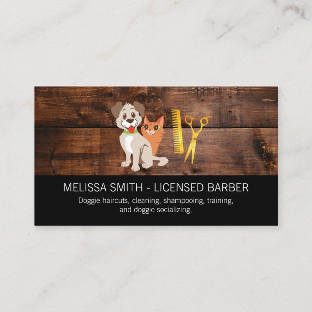 Wood Trim | Animal Care Groomer Business Card (Front)