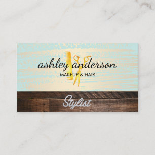 Wood Trim Gold Brushed Salon Tools Business Card