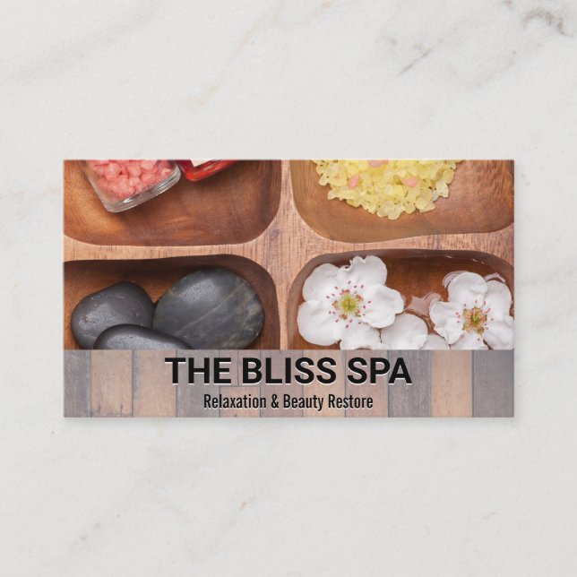 Wood Trim | Oils Bath Salts Stones Business Card (Front)