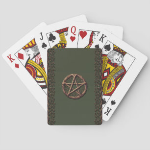 Wood Twig Pentacle Olive Green Wiccan Playing Cards