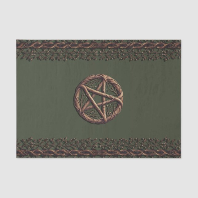 Wood Twig Pentacle Olive Green Wiccan  Tissue Paper (Front)