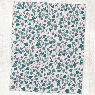 Wood Violet Anemone Flower Botanical Block Print Fleece Blanket
