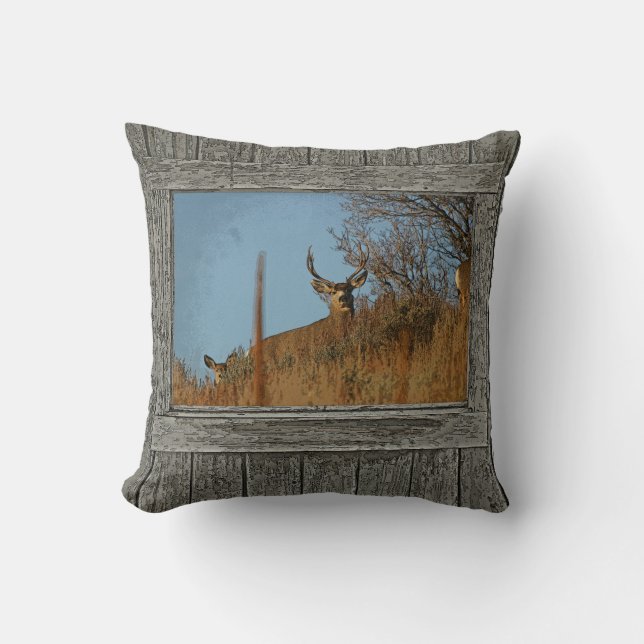 Wood wall window mule deer 3 cushion (Front)