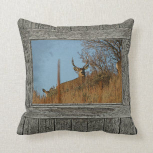 Wood wall window mule deer 3 cushion