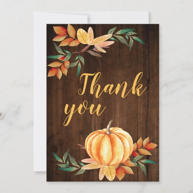 Wood Watercolor Fall Orange Pumpkin Thank You (Front)