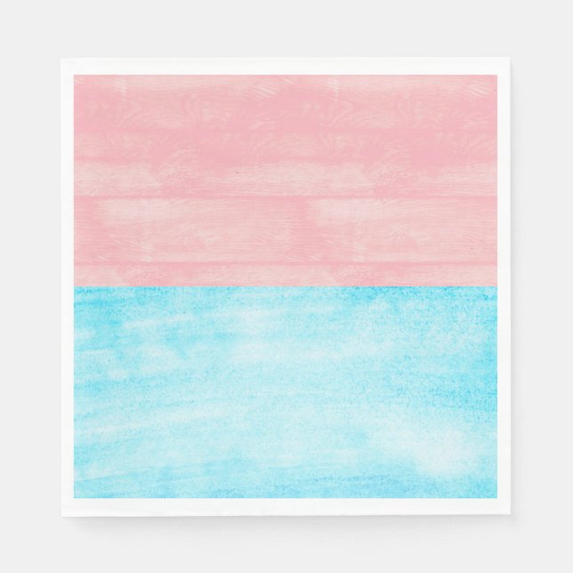 Wood Watercolor Pink and Blue Baby Gender Reveal Napkin (Front)