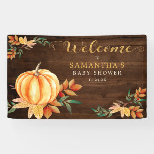 Wood Watercolor Pumpkin Baby Shower Fall Welcome Banner