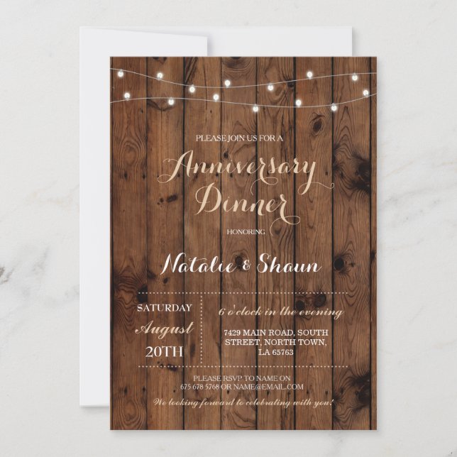 Wood Wedding Anniversary Lights Party Invitation (Front)