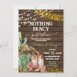 Wood Western Nothing Fancy Just Love Wedding Invitation