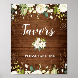 Wood & White Rose Floral Wedding Favour Sign Poste