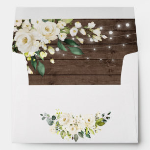Wood & White Roses  Floral Lantern for 5x7 card Envelope