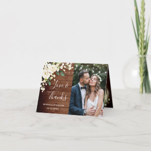 Wood & White Roses Floral Lantern Photo Thank You