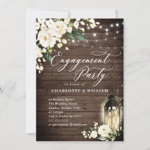 Wood White Roses & Lantern ENGAGEMENT PARTY Invitation