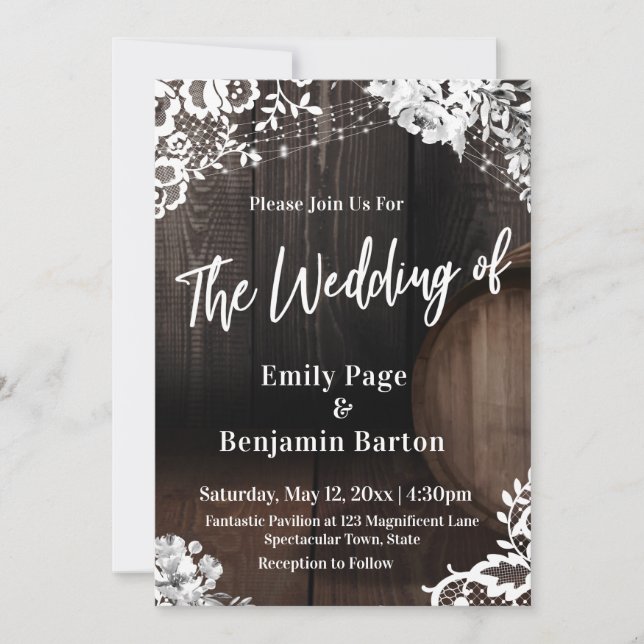 Wood Wine Barrel Lights Casual The Wedding of Invitation (Front)