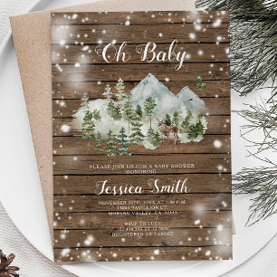 Wood Winter Deer Woodland Boy Baby Shower Invitation