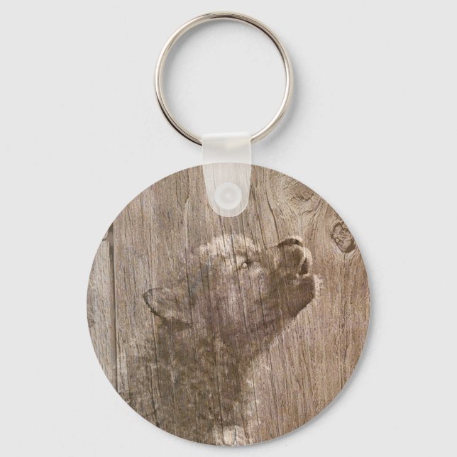 Wood Wolf Pup Art Key Ring (Front)