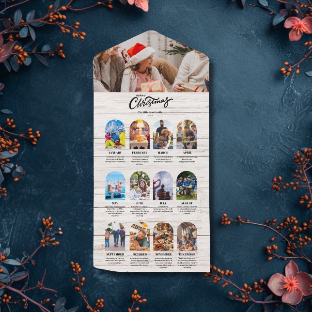 Wood Year in Review Multi Photo Collage Christmas All In One Invitation (Creator Uploaded)