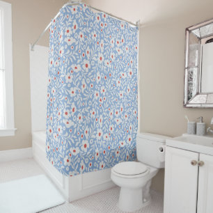 Woodblock Floral Pattern Shower Curtain