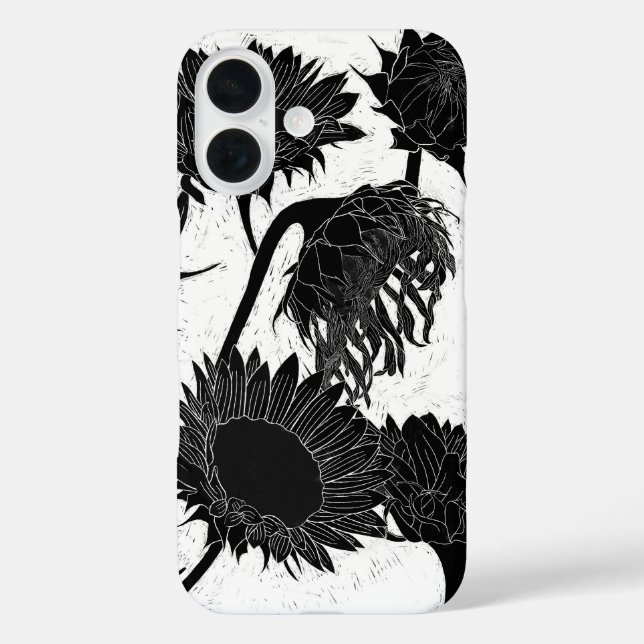 Woodblock Print Sunflower black & white Case-Mate iPhone Case (Back)